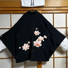 羽織のみ｜黒地に白桃色の牡丹花模様の羽織（インナー別売）メンズ 着物 羽織 和風 和モダン 和洋ミックス 和モード ビッグシルエット