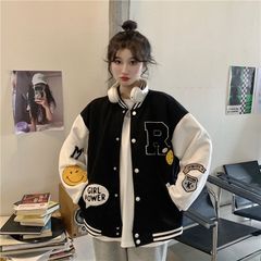 刺繍入りスタジャン ブラック/ホワイト ワンフォークロージング 1111clothing ワッペン刺繍 袖PU