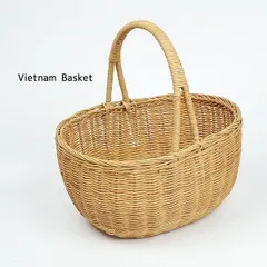 ラタンバスケット オーバル 深型 持ち手付き ベトナム製