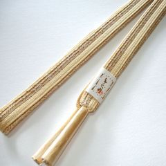 帯締め　ベージュ金　絹　手組み