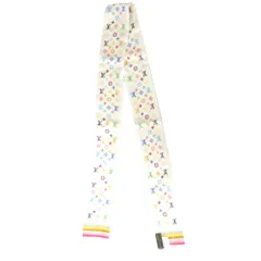 美品 LOUIS VUITTON ルイヴィトン モノグラム マルチカラー シルク100% バンドー リボンスカーフ ホワイト系 レディース 古着 中古 USED