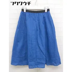 ◇ COLLAGE GALLARDAGALANTE リネン100% 膝下丈 フレア スカート サイズF ブルー ブラック系 レディース  【1109210009137】