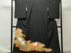 平和屋着物■豪華黒留袖　駒刺繍　飛鶴枝松文　暈し染め　金彩　正絹　逸品　CAAO9362yk