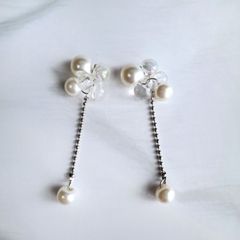 Silver）鈴丸 バブル パール ちゅるん バブルチェーン ゆらゆら シルバー ピアス/イヤリング