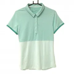 ★値下げ★アンダーアーマー 半袖ポロシャツ グリーン×白 上部細ボーダー レディース XL/TG/EG ゴルフウェア UNDER ARMOUR