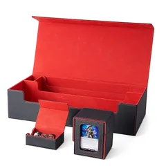 デッキケース トレカケース カードストレージボックス カードケース プレマ ダメカン 収納ケース 「 遊戯王 ポケカ MTG 各種 カードゲーム に使用可能 」 (黒内装赤) 0