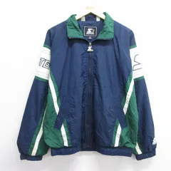 XL/古着 スターター 長袖 ナイロン ジャケット メンズ 90s ビッグロゴ 刺繍 紺他 ネイビー 内側メッシュ spe 25feb14 中古 アウター ウイン