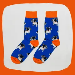 フレンチブルドッグ 犬 ブルーオレンジ クルーソックス #192