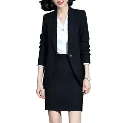 ブラック_XS [ByFshow スカートスーツ フォーマルスーツ レディース 洋服 スーツ セット上下 セットアップ スーツ 長袖 2点セット ビジネス服 OL出勤服 おしゃれ 結婚式 スーツ 卒業式 スーツセット 大きいサイズ