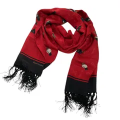 美品 RALPH LAUREN ラルフローレン ポロベア シルク100％ フリンジ ストール マフラー レッド系 レディース 古着 中古 USED