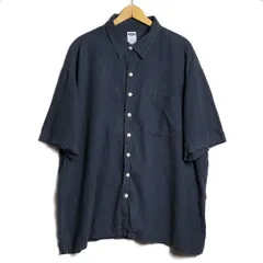 00's オールドネイビー リネン×コットン ボックスシャツ 半袖 (XL) 紺系 2002年製 00年代 旧タグ オールド GAP ギャップ OLD NAVY Y2K　アメリカ古着 USED  ビンテージ ヴィンテージ