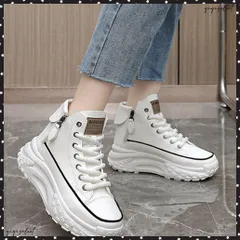 ハイカットスニーカー レディース 厚底靴 ベージュ ブラック韓国 レースアップスニーカー 歩きやすい おしゃれ 美脚脚長 疲れないシューズ ボリュームソール 厚底スニーカー白 四季低身長さんシューズ 履きやすい靴 人気 カジュアルくつ通学