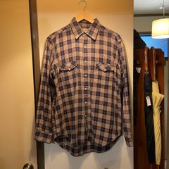 90's  エルエルビーン　ベージュ ネイビー　コットンチェックシャツ