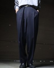 2tuck wide-straight toromi slacks navy 90s 00s 2タック ワイド ストレート スラックス 光沢 濃紺 ネイビー ダブル W36