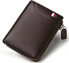 [KISSUN] 本革 L字ファスナー ブラウン　2つ折り財布 メンズ　レディース　 コンパクト　レザー牛革
