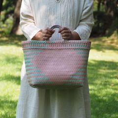 パサールバッグ L かごバッグ リサイクル プラスチック ハンドバッグ 洗える バリ島 買物かご エコバッグ デイリーユース アウトドア メルカドバッグ