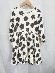 ◇ ⊇ maarook マルーク キッズ 子供服 花柄 スウェード調 長袖 ワンピース サイズ120 ホワイト ブラック 女の子 E  【1505290028998】