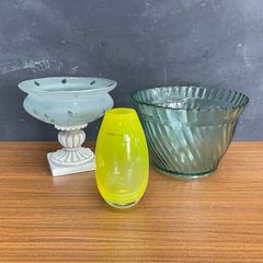 花瓶 3点セット 【中古】RECYCLED GLASS スペイン製 GGG HANDICRAFT ハンドメイド ポーランド製 花びん ガラス 花入れ / 5102072