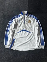 adidas(アディダス) レアルマドリード 10 ー 11 チャンピオンズリーグ トレイ ニントップ 白 同等語 ハーフジップアップ