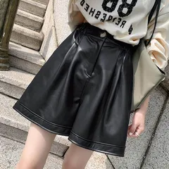【新品】レディース レザーパンツ ブラック ハイウエスト ショートパンツ 韓国