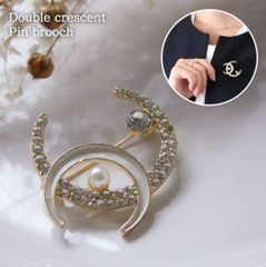 ブローチ ダブル 三日月 フェイクパール ラインストーン ピン レディース アクセサリー ジュエリー ピンブローチ ラペルピン コサージュ パール ビジュー 結婚式 入学式 卒業式 入園式 卒園式 フォーマル