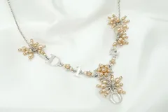 クリスチャン ディオール ネックレス フェイクパール ロゴチャーム 銀 シルバー Christian Dior 3090j