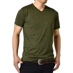 接触冷感 半袖Tシャツ 《55カーキ杢 / Vネック》 新品 未使用 吸汗速乾 メンズ カチオンドライ UVカット 無地 夏用 ラッシュガード 涼しい 【H1V】【メール便1】 ファッション