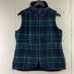 Woolrich ウールリッチ チェック柄 ボア フリースベスト フリースジャケット 古着 レディースM グリーン 緑【f231127020】