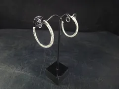 ラインストーン 　フープリング 3cm　　ノンホール　ピアス（樹脂イヤリング