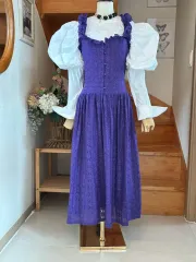 紫 レース ロング ワンピース