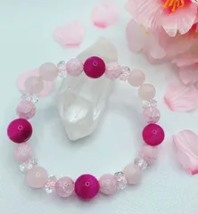 恋愛❤癒し✨人間関係☘天然石パワーストーン　ブレスレット🌸ブラジル産　桜縞瑪瑙10㎜ ﾛｰｽﾞｸｫｰﾂ8㎜ ﾋﾟﾝｸｸﾗｯｸ水晶8㎜ ｶｯﾄﾎﾞﾀﾝ水晶《送料無料》