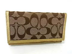 ■美品■ COACH コーチ シグネチャー キャンバス×レザー 手帳カバー スケジュール帳 ブラウン系×ゴールド系 DI9386