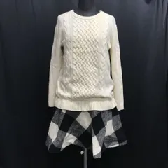 三陽商会製★バーバリーブルーレーベル/BURBERRY★ニットドッキングワンピース/チェック柄【38/レディースM/アイボリー/黒】◆mBH343