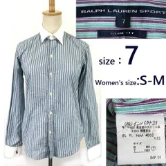 日本正規代理店タグ★RALPH LAUREN SPORT★長袖クレリックシャツ/ブラウス【7/レディースS-M/ミント系×紫/ストライプ】Tops◆sBH887<sale>