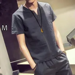 [M ] メンズ ファッション 服 男性用 オシャレ シンプル 大人 かっこいい 大きいサイズ ストリート 紳士服 リネン 半袖 T シャツ スーツ 夏 Vネック トップス 綿