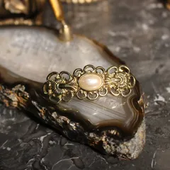EU VINTAGE PEARL STONE METALWORK DESIGN BALETTA MADE IN FRANCE/ヨーロッパ古着パールストーンメタルワークデザインバレッタ