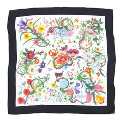 GUCCI グッチ花かごスカーフ　黒 美品 GUCCI グッチ スカーフ ブラック系 シルク フラワー