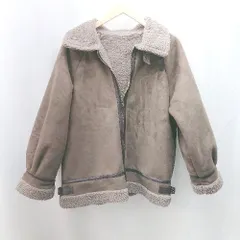 ◇ ノーブランド スウェード ボア ハイネック カジュアル 秋冬物 長袖 ムートンジャケット サイズL ブラウン レディース E  【1304120032576】