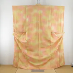 色無地 袷 ぼかし色無地 黄色  唐草花地紋  バチ衿 正絹 仕立て上がり 身丈166cm