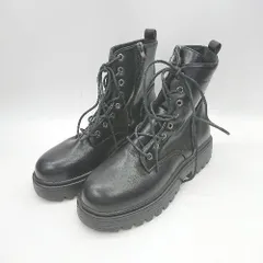 ■ ⊆ MYMOOD 厚底トラックソーツ ショート レースアップブーツ サイズ24.5 ブラック系 レディース E  【1505220006355】