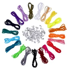 【人気商品】20本セット カラフル紐 1ｍ 手芸材料 レザークラフト紐 アクセサリー用紐 DIY紐 革紐 ヒモ留め金具 スウェード調 革ひも エンドパーツ付き HappyHome