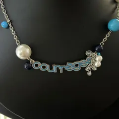 【Courrèges】クレージュ ヴィンテージ ロゴ ネックレス ブルー ビーズ パール調 0926001