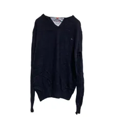 HILFIGER DENIM コットンニット セーター M ネイビー ヒルフィガーデニム ワンポイントロゴ 古着卸 アメリカ仕入 a702-5902のサムネイル