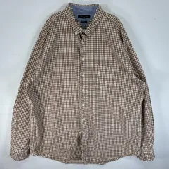 古着 トミーヒルフィガー TOMMY HILFIGER 長袖シャツ ロゴ 刺繍 大きいサイズ ボタンダウン XXXL  ベージュ チェック メンズ