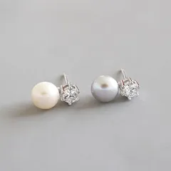 E003 ピアス イヤリング ミニピアス 淡水パール ジルコニア グレー ホワイト silver925 シルバー 金属アレルギー対応 金アレ 