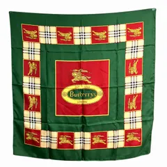 バーバリーズ Burberrys 美品 大判スカーフ ストール ショール シルク100% ノバチェック ホースマーク ロゴ 緑 グリーン