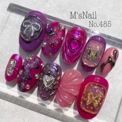 ネイルチップ チップ 韓国 y2k 紫 ピンク ギャル 派手 ギラギラ キラキラ ちゅるん うるうる