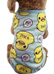 【数量限定】ふく福 綿製 可愛い ペット犬服Ｔシャツ ワンちゃん 犬用コスチューム 仮装 人気イエローアヒル うさぎ 鳥 柄 小型犬 中型犬 春夏秋服 通気 オシャレシンプル お散歩お出かけウェアに(ブルーXL)