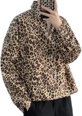 aspersio アスペルシオ ヒョウ柄 長袖シャツ v系 襟付き お洒落 カジュアルシャツ メンズ 豹柄 ボタンダウン 総柄 派手 アニマル柄 キャンプ 柄シャツ 開襟シャツ トップス デザインシャツ 上着( レオパードブラウン,  2XL)