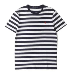 POLO Ralph Lauren ポロ ラルフローレン Tシャツ ネイビー ホワイト 紺白 サイズ:M  | ワンポイント刺繍 スリム ボーダー Tシャツ (CUSTOM SLIM FIT) | トップス カットソー 半袖【メンズ】【中古】